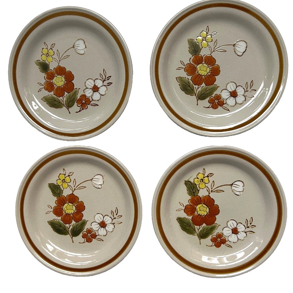 Set of 4 Mountain Wood Collection Dessert Plates Trellis Blossom Stoneware Japan